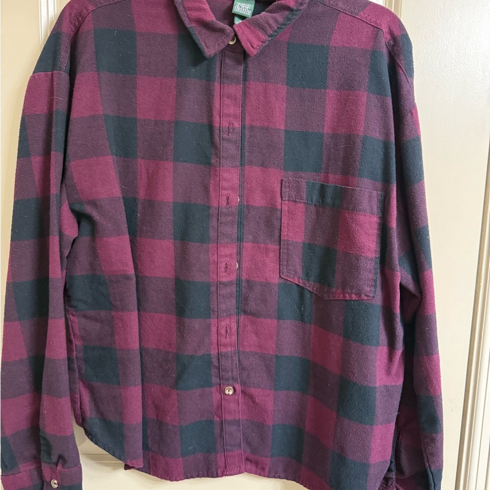 Wild Fable Women's Plaid Shirt - Black and Burgundy
